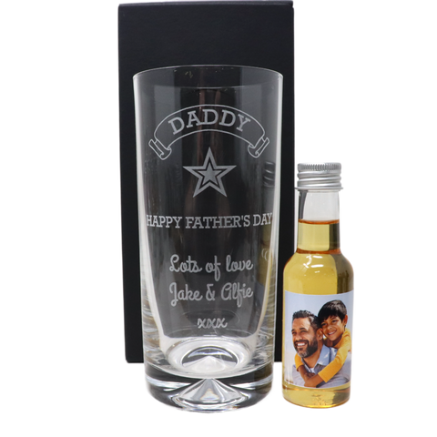 Personalised Highball Glass & Photo Design Mini Alcohol Bottle - Fathers Day Design