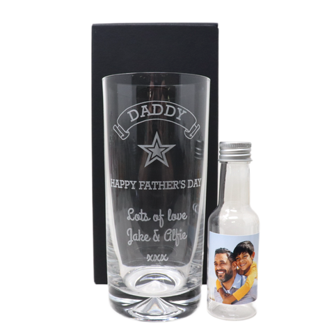 Personalised Highball Glass & Photo Design Mini Alcohol Bottle - Fathers Day Design