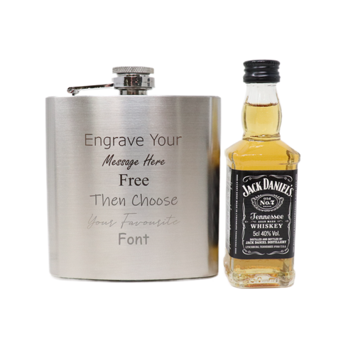 Personalised Silver Hip Flask & Miniature