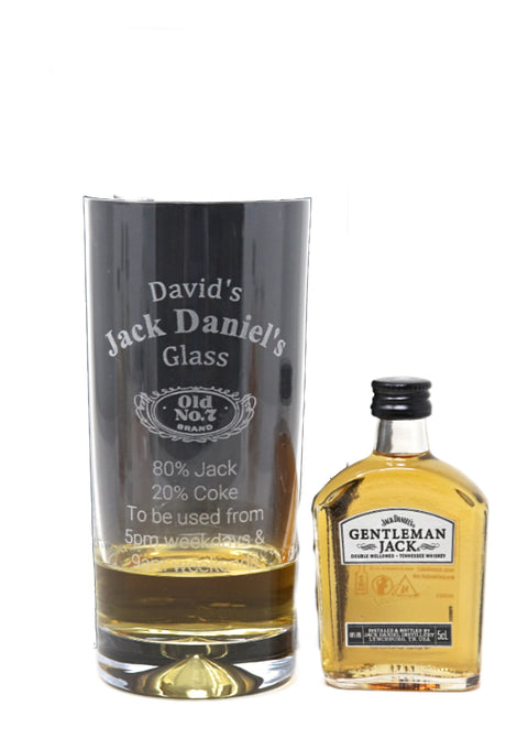 Personalised Highball Glass & Miniature - Jack Daniels % Design