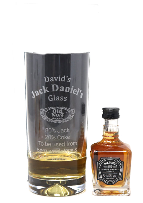 Personalised Highball Glass & Miniature - Jack Daniels % Design