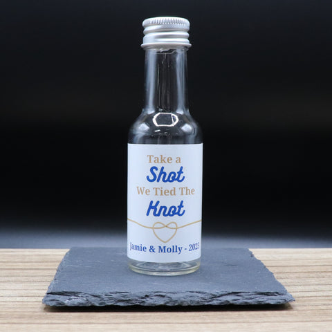 Personalised Miniature Alcohol Bottles Wedding Favours  - Take A Shot Knot Design