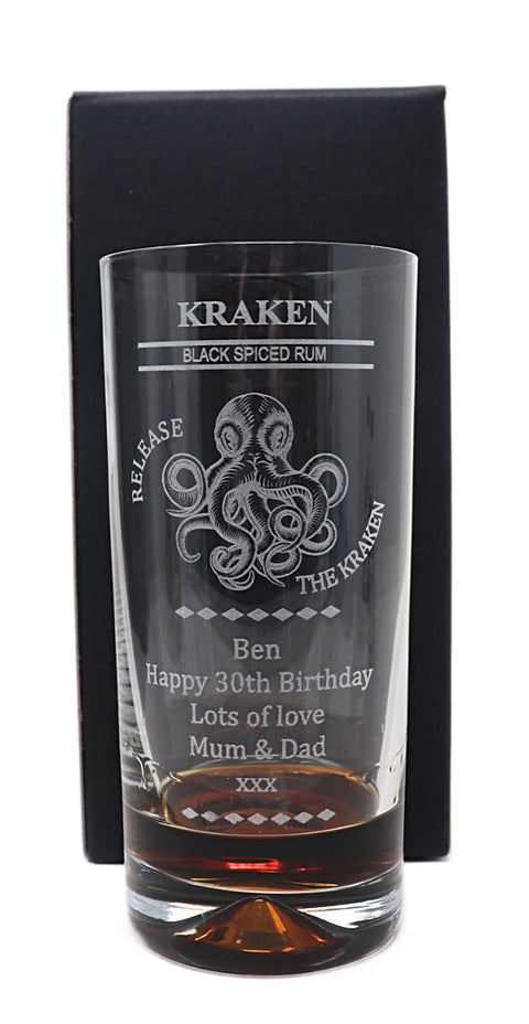 Personalised Highball Glass - Kraken Octopus Design