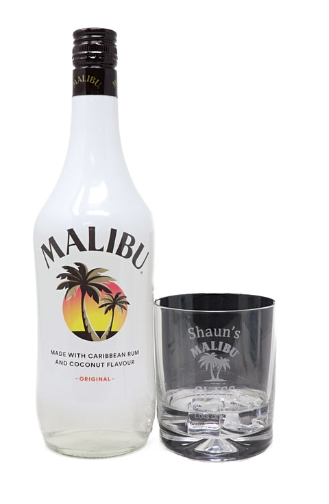 Personalised Glass Tumbler & Malibu - Malibu Design