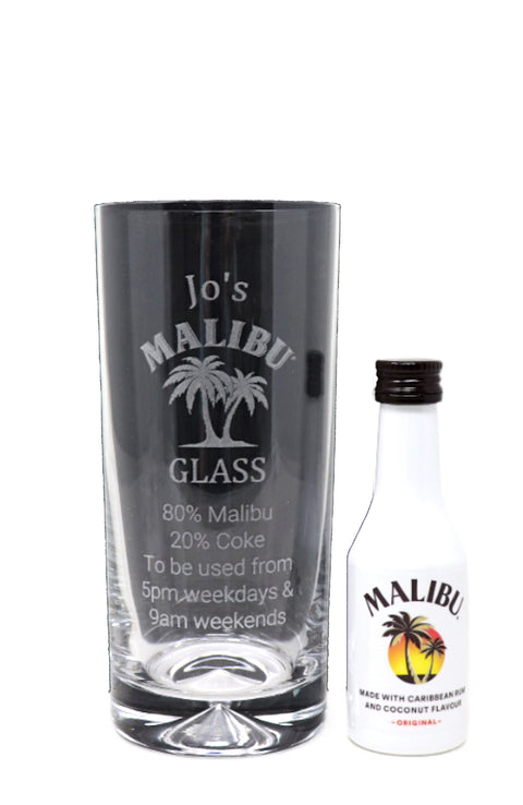Personalised Highball Glass & Miniature - Malibu % Design
