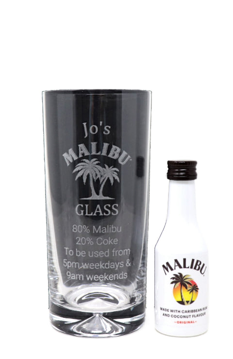 Personalised Engraved Highball Glass & Miniature Alcohol Gift Set - Malibu % Design
