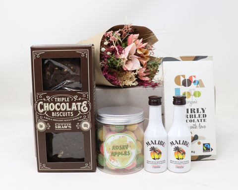 Malibu, Flowers & Treats Hamper Gift Box