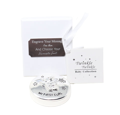 Silver Plated Christening First Curl Box in Personalised Gift Box