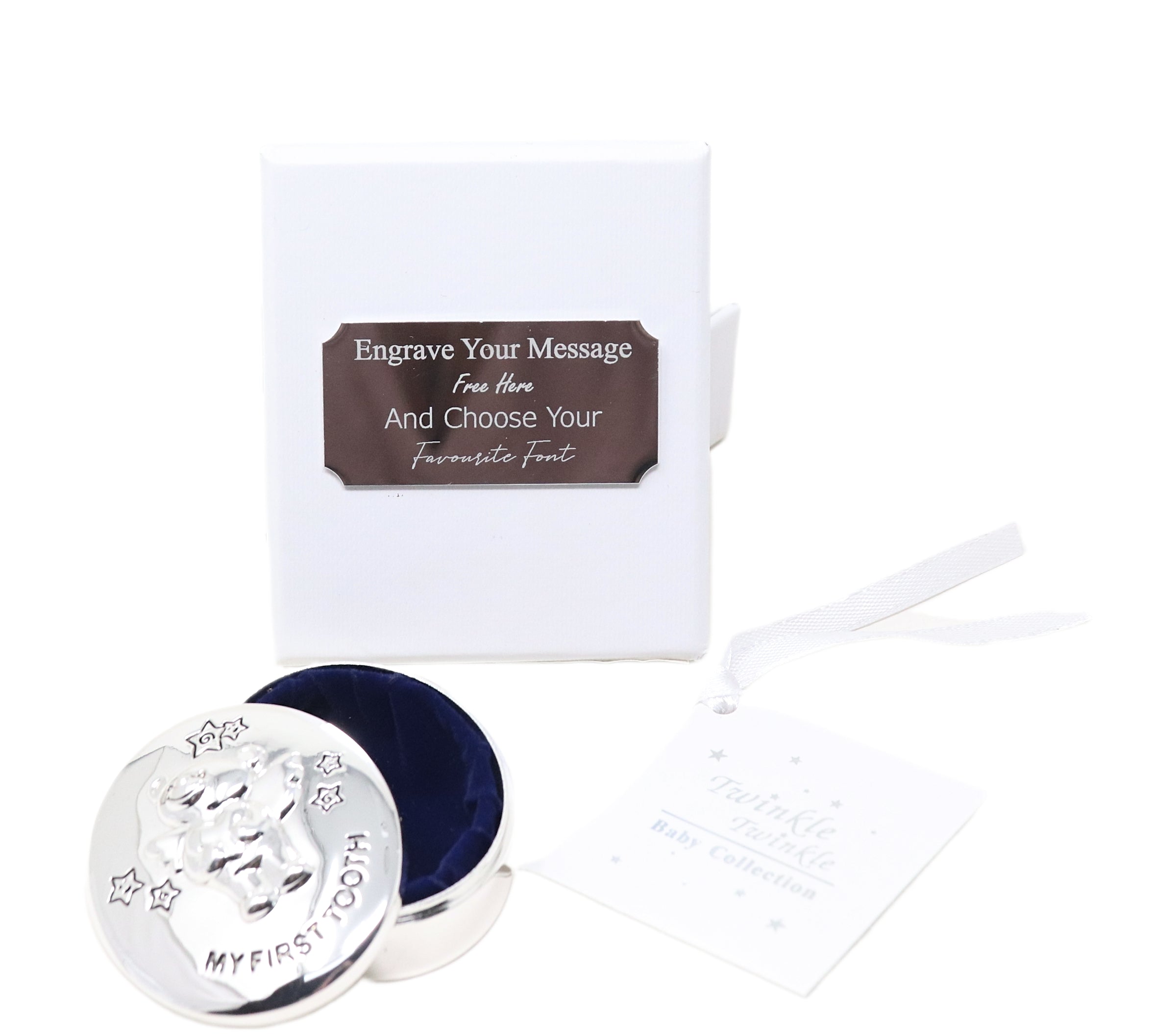 Silver Plated Christening First Tooth Box in Personalised Gift Box – Regalo