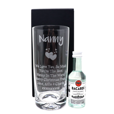 Personalised Nanny/Grandad Highball Glass & Miniature Alcohol Gift Set