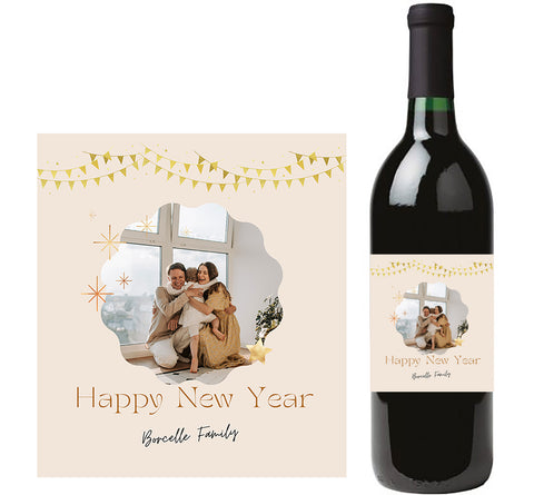 Personalised Wine Bottle Label - New Year Photo Design