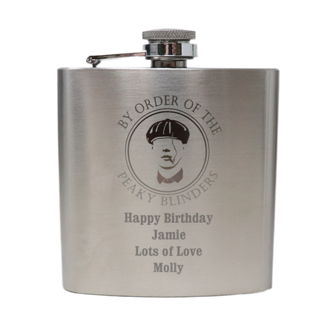 Personalised Silver Hip Flask - Peaky Blinders Design