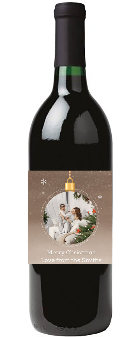 Personalised Wine Bottle Label - Christmas Bauble Photo Design