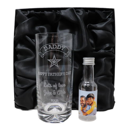 Personalised Highball Glass & Photo Design Mini Alcohol Bottle - Fathers Day Design