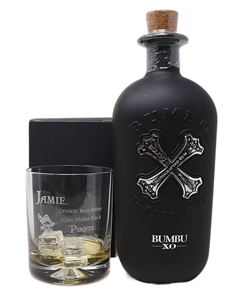 Personalised Glass Tumbler & 70cl Bumbu - Pirate Rum Design