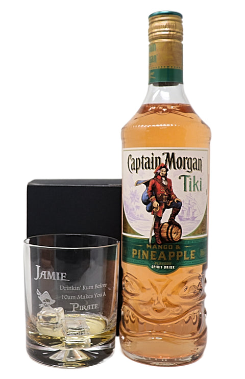 Personalised Glass Tumbler & 70cl Captain Morgan - Pirate Rum Design