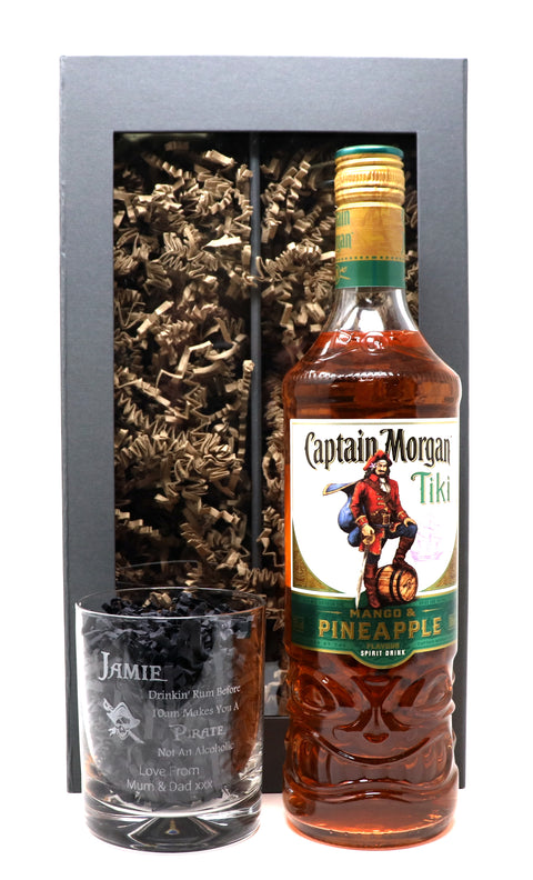 Personalised Glass Tumbler & 70cl Captain Morgan - Pirate Rum Design