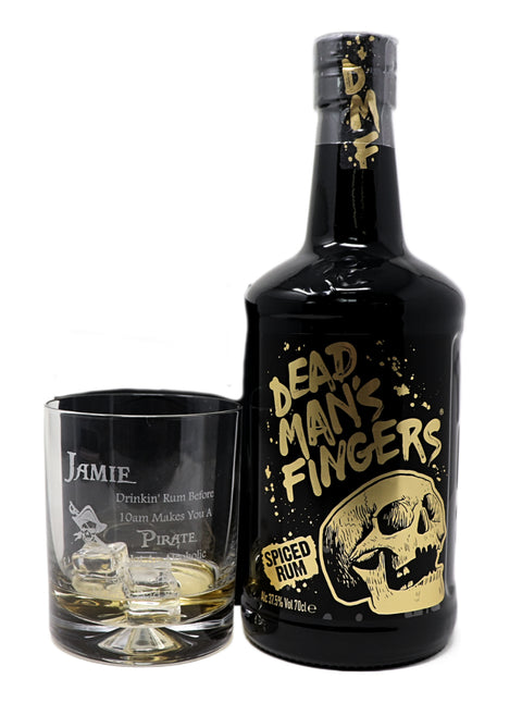 Personalised Glass Tumbler & 70cl Dead Man's Fingers - Pirate Rum Design