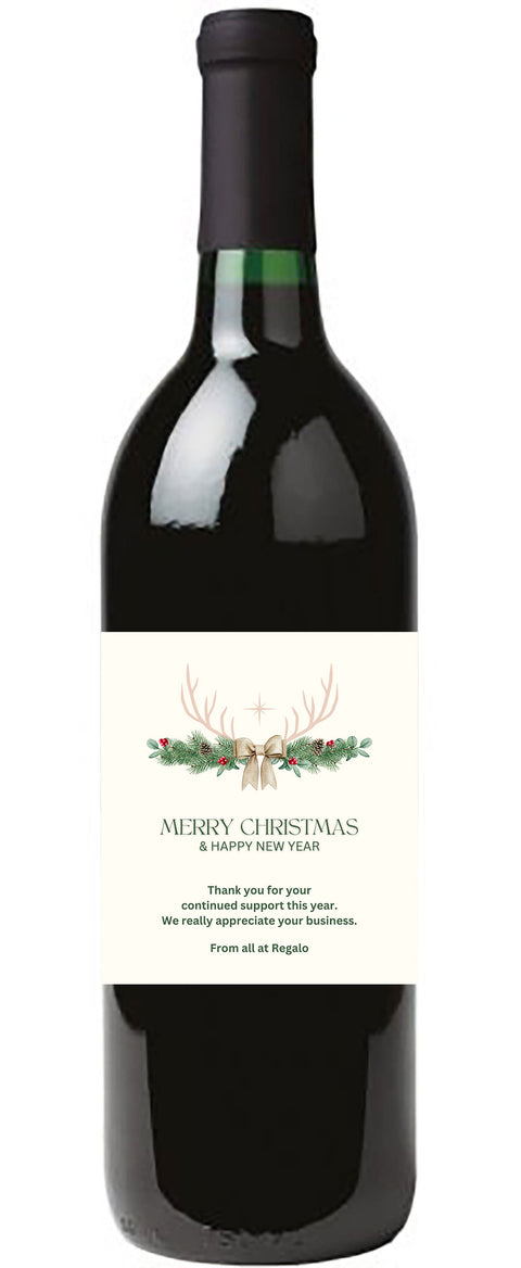Personalised Wine Bottle Label - Christmas Reindeer Antler Design