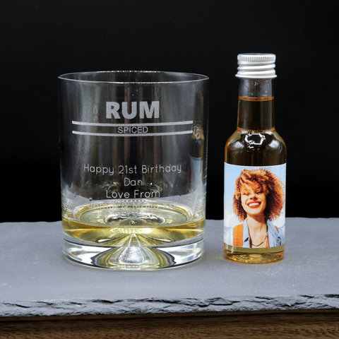 Personalised Glass Tumbler & Photo Design Miniature - Spiced Rum Design