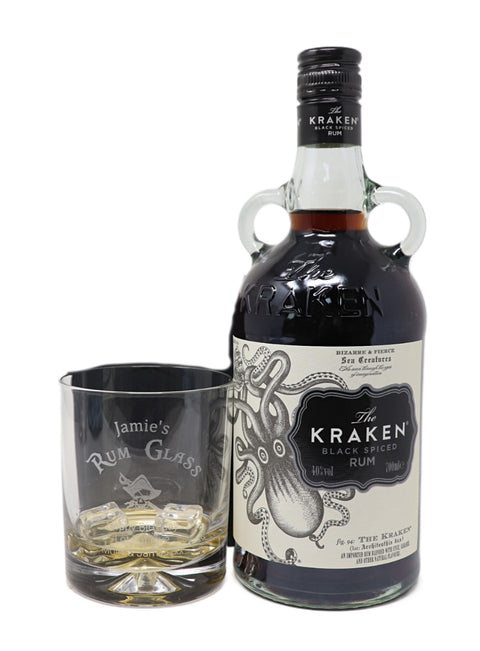 Personalised Glass Tumbler & 70cl Kraken Black Spiced - Rum Design