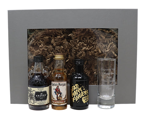 Personalised Tall Shot Glass & Spiced Rum in Presentation Gift Box