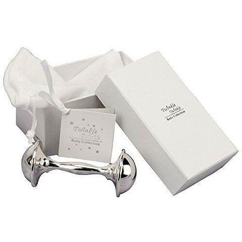 Silver Plated Christening Rattle in Personalised Gift Box