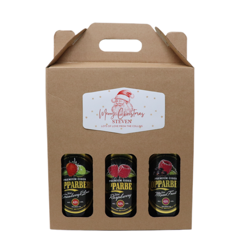Personalised Kraft Cider Box & 3 Bottles of Cider Gift Set - Father Christmas Label