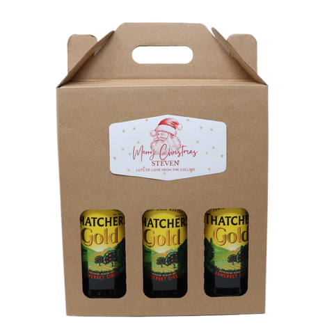 Personalised Kraft Cider Box & 3 Bottles of Cider Gift Set - Father Christmas Label