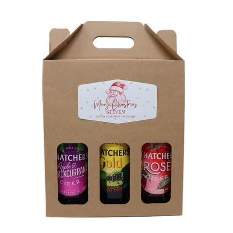 Personalised Kraft Cider Box & 3 Bottles of Cider Gift Set - Father Christmas Label
