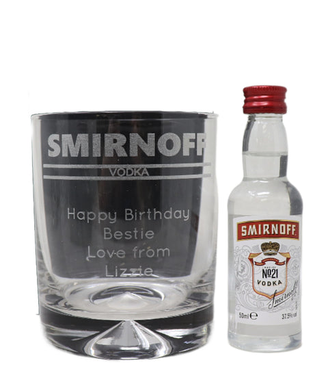 Personalised Glass Tumbler & Miniature - Smirnoff Banner Design