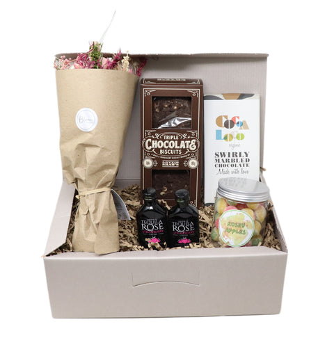 Tequila Rose, Flowers & Treats Hamper Gift Box