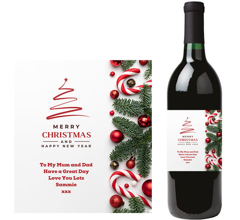 Personalised Wine Bottle Label - Christmas Tree Baubles Design