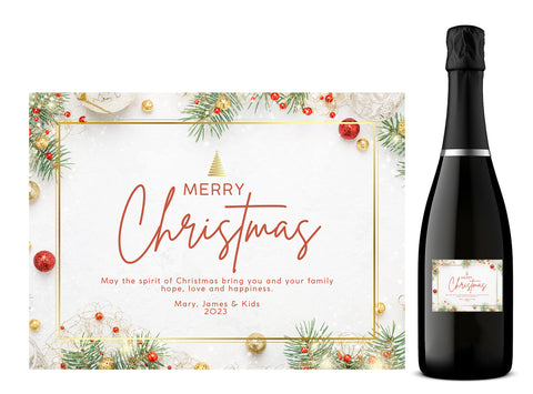 Personalised Prosecco Bottle Label - Christmas Tree Baubles Design