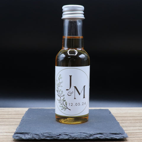 Personalised Miniature Alcohol Bottles Wedding Favours - Initial Leaves Design