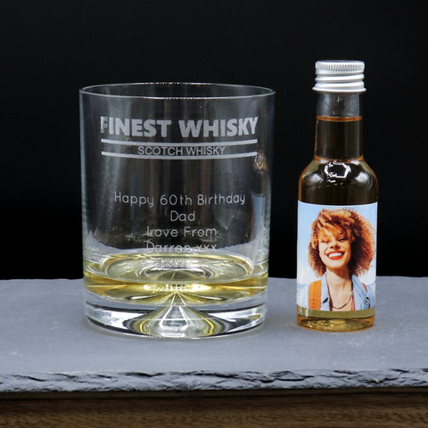 Personalised Glass Tumbler & Photo Design Miniature - Finest Whisky Design
