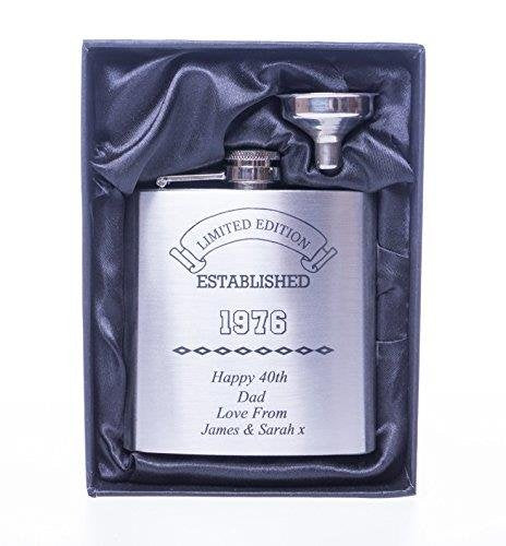 Personalised Silver Hip Flask in Gift Box - Established Birthday Design
