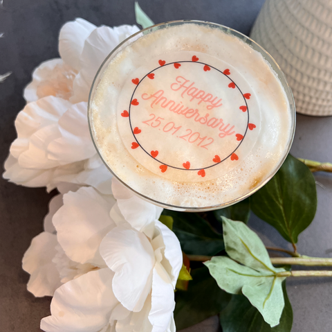 Personalised Red Heart Wreath Edible Cocktail Drink Toppers