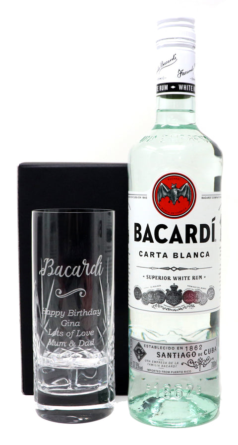 Personalised Crystal Highball Glass & 70cl Bacardi - Bacardi Design