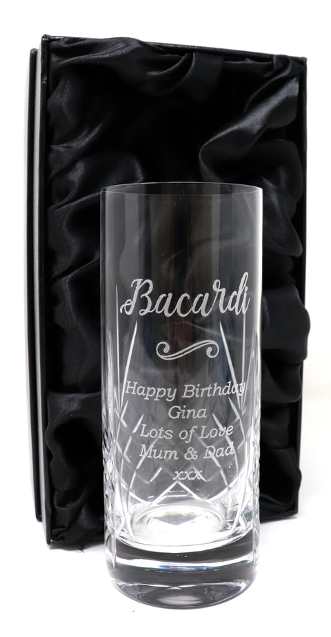 Personalised Crystal Highball Glass - Bacardi Design
