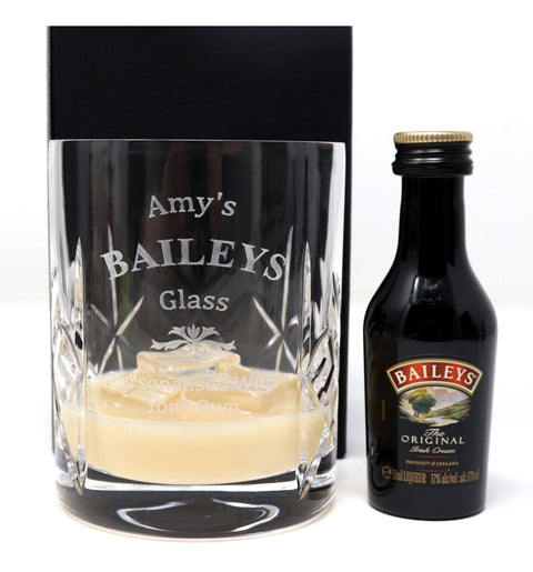 Personalised Crystal Glass Tumbler & Miniature Gift Set - Baileys Design