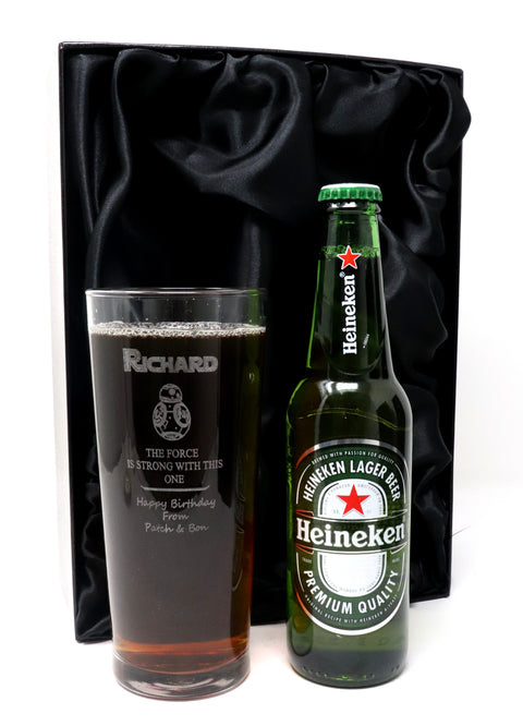 Personalised Pint Glass & Beer/Cider - Star Wars BB8 Design