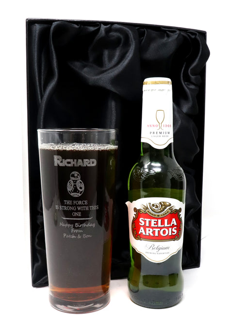 Personalised Pint Glass & Beer/Cider - Star Wars BB8 Design