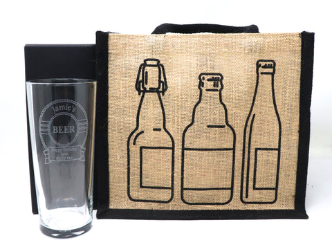 Personalised Pint Glass & 6 Bottles of Beer Gift Set - Beer Design