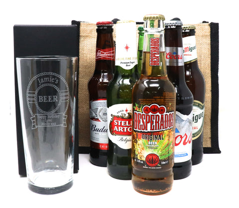 Personalised Pint Glass & 6 Bottles of Beer Gift Set - Beer Design