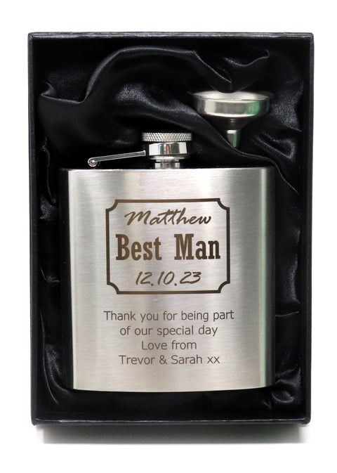 Personalised Silver Hip Flask - Best Man Wedding Design