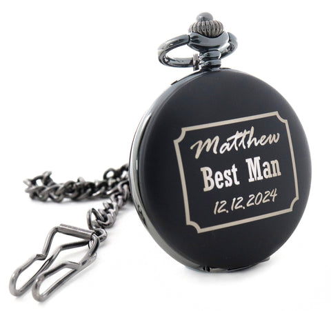 Personalised Black Pocket Watch - Best Man Wedding Design