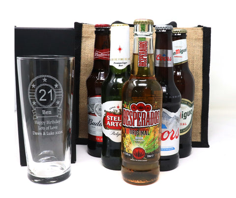 Personalised Pint Glass & 6 Bottles of Beer Gift Set - Birthday Design