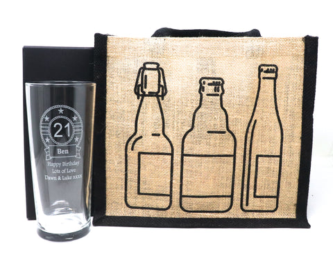 Personalised Pint Glass & 6 Bottles of Beer Gift Set - Birthday Design