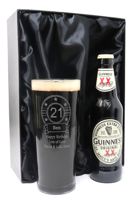 Engraved/personalised GUINNESS Design Pint Glass Gift for  18th/21st/30th/40th/50th/60th/65th 